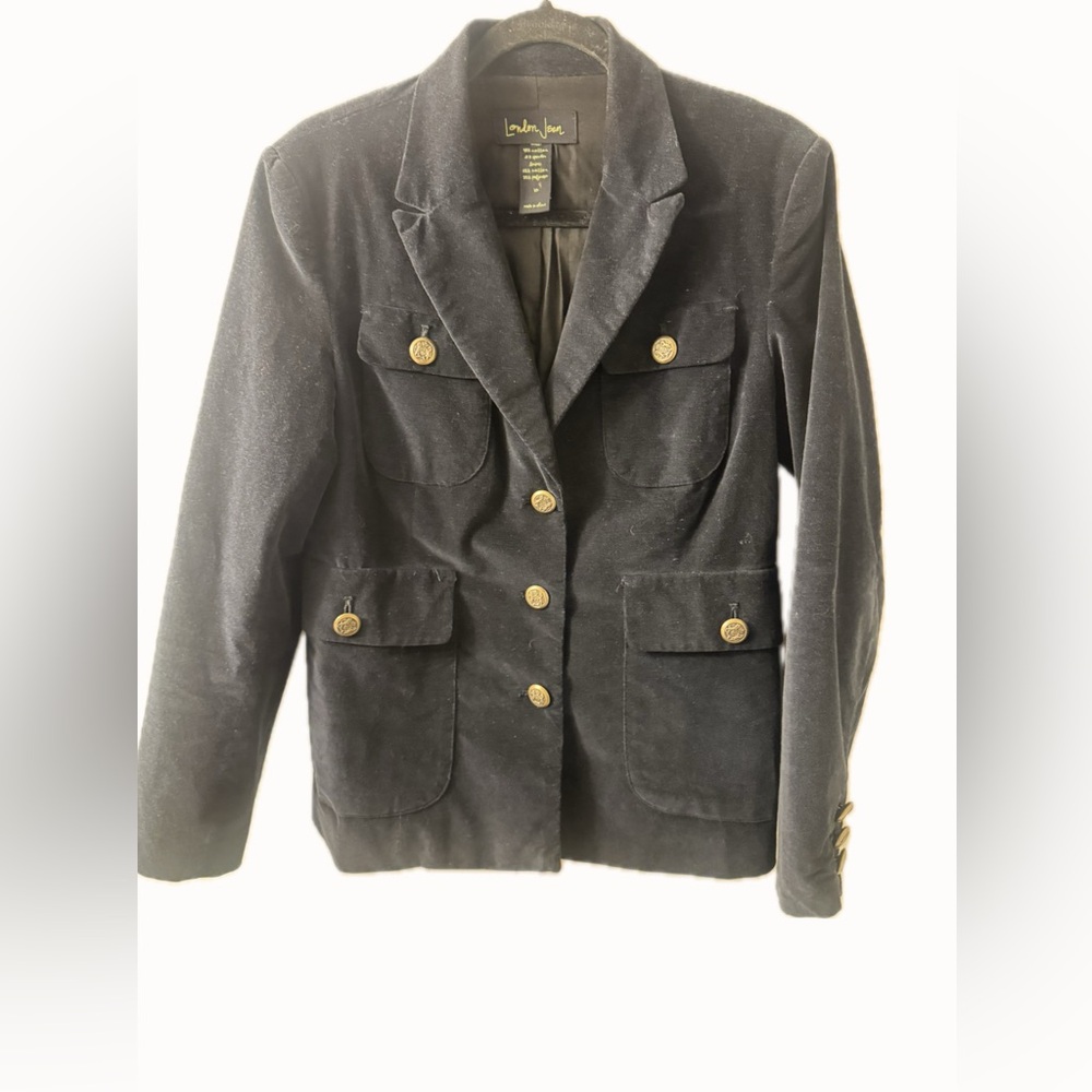 London Jean Women's  98%Cotton/2%Spandex Velvet  military look Blazer Black